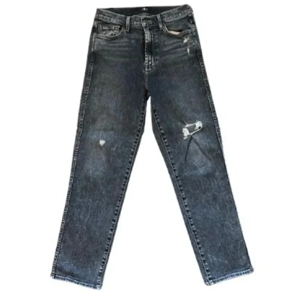 90s Grunge Rocker Feminine Boho 7 For All Mankind Gray Distressed Jean-Sz27
